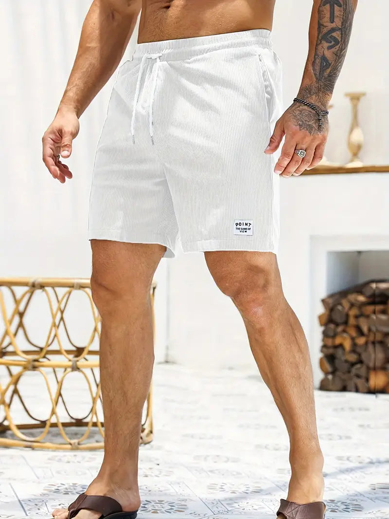 Men's Ribbed Drawstring Shorts Elastic Waist Beach Summer - Image 9