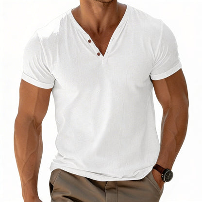 Men's Short Sleeve V-Neck Henley T-Shirt