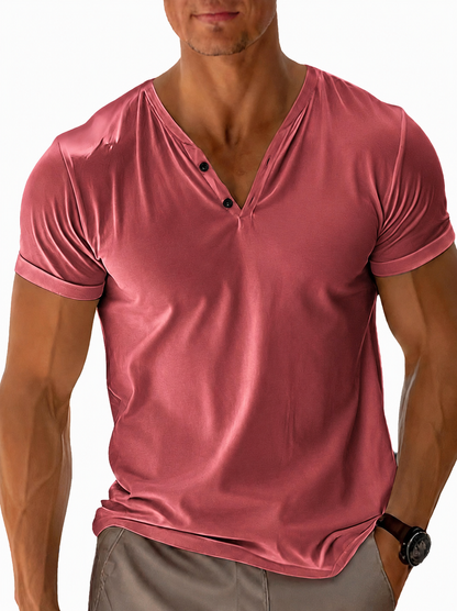 Men's Short Sleeve V-Neck Henley T-Shirt - Image 9