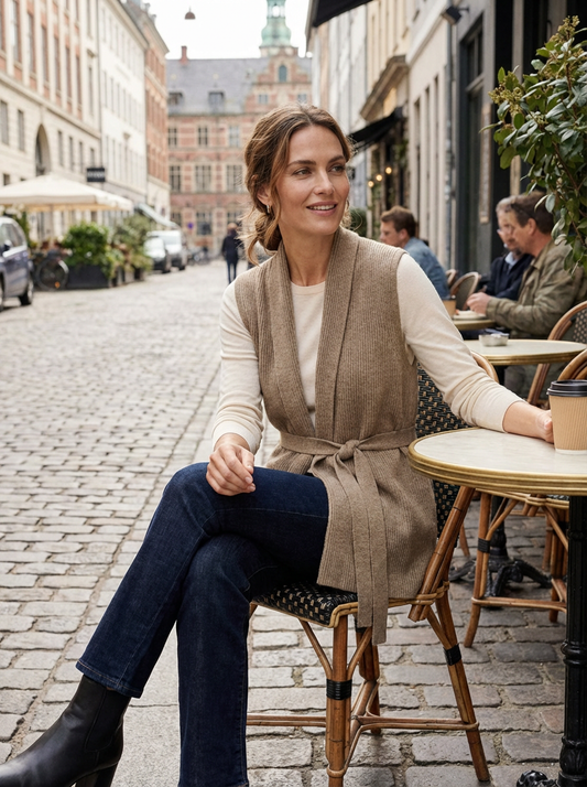 Vivianne - Womens Tailored Sleeveless Gilet With Tie Belt