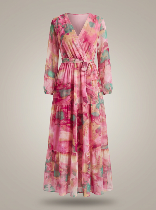 Carril - Tailored Midi Dress Long Sleeve Waist Belt