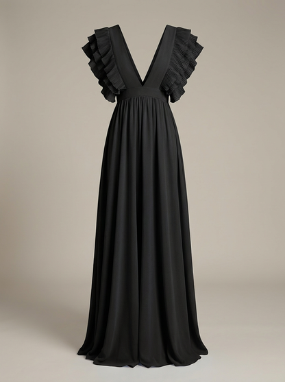 Elhodia - Robe longue trapèze à col en V avec volants