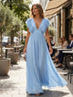 Elhodia - A Line Maxi Dress V Neck Ruffle