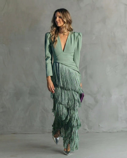 Ivana - Elegant Fringe Midi Dress