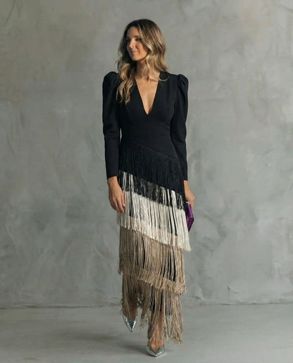 Ivana - Elegant Fringe Midi Dress
