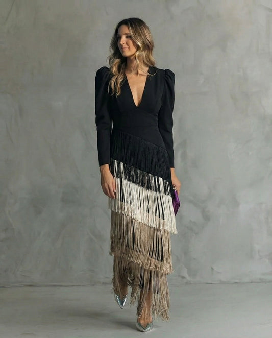 Ivana - Elegant Fringe Midi Dress