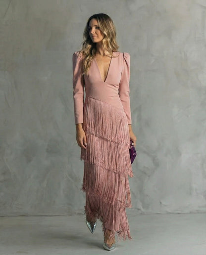 Ivana - Elegant Fringe Midi Dress