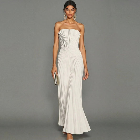 Novelle - Strapless Pleated Ceremony Maxi Dress