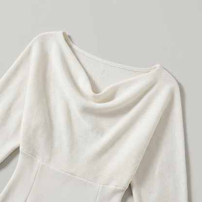 Biancelle - Draped Batwing Sleeve Midi Dress