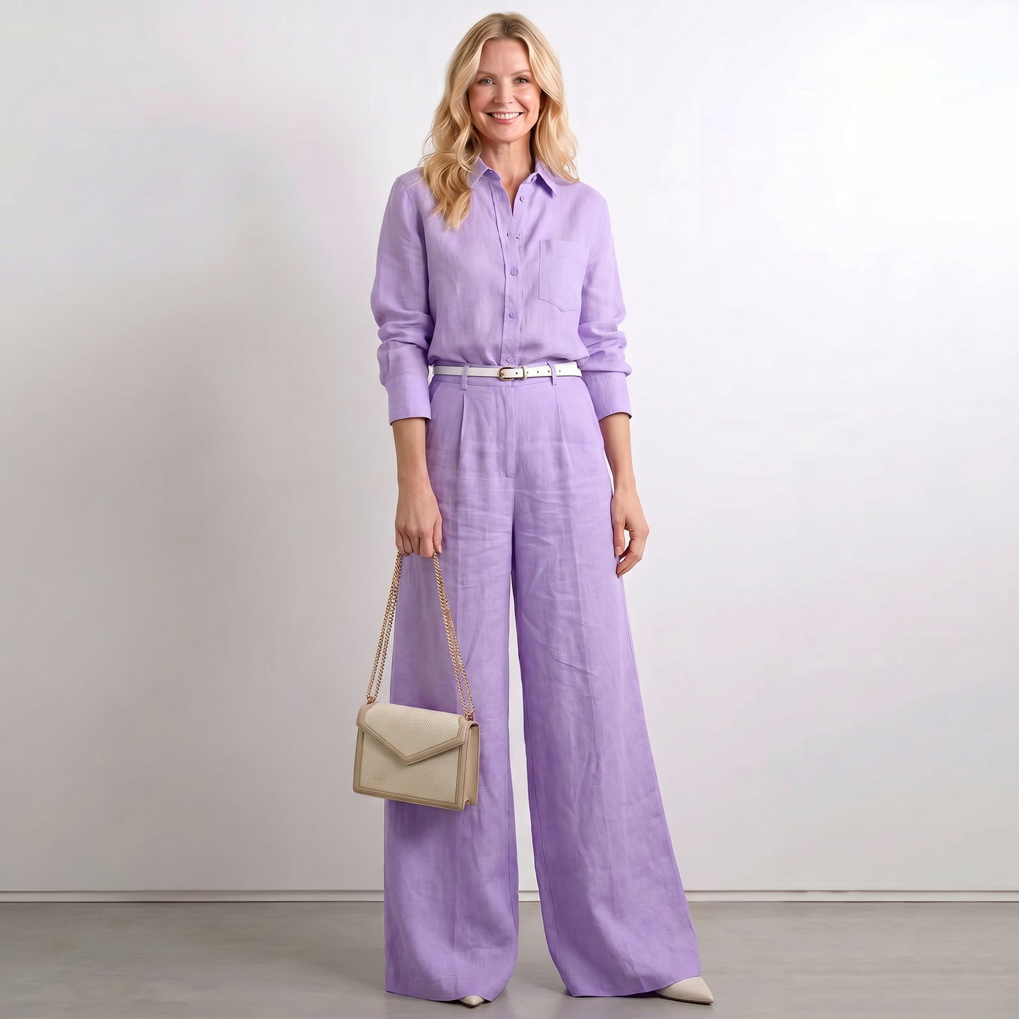 Women Wide Leg Linen Palazzo Pants - Image 4