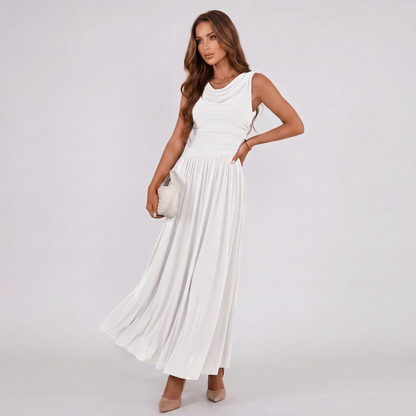 Women Draped Neck Pleated Midi Dress Wedding Guest - Image 4