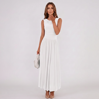 Women Draped Neck Pleated Midi Dress Wedding Guest - Image 3