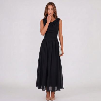 Women Draped Neck Pleated Midi Dress Wedding Guest - Image 6