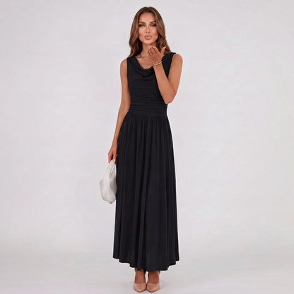 Women Draped Neck Pleated Midi Dress Wedding Guest - Image 8