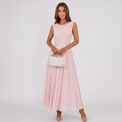 Women Draped Neck Pleated Midi Dress Wedding Guest - Image 9