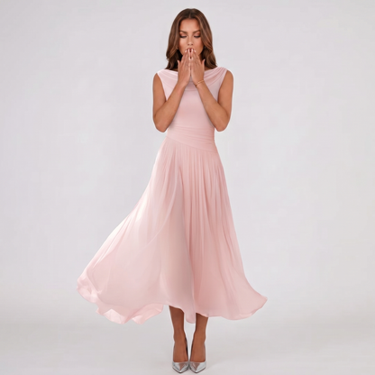 Women Draped Neck Pleated Midi Dress Wedding Guest - Image 12