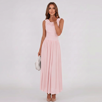 Women Draped Neck Pleated Midi Dress Wedding Guest - Image 11