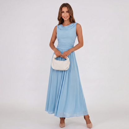 Women Draped Neck Pleated Midi Dress Wedding Guest - Image 13
