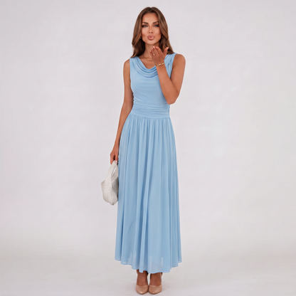 Women Draped Neck Pleated Midi Dress Wedding Guest - Image 15