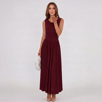 Women Draped Neck Pleated Midi Dress Wedding Guest - Image 20