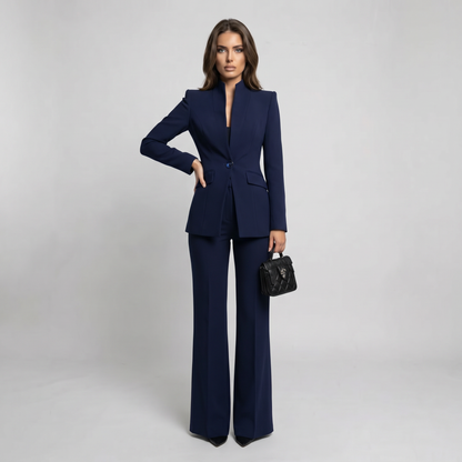 Women 2 Piece High Collar Blazer Trouser Set - Image 2