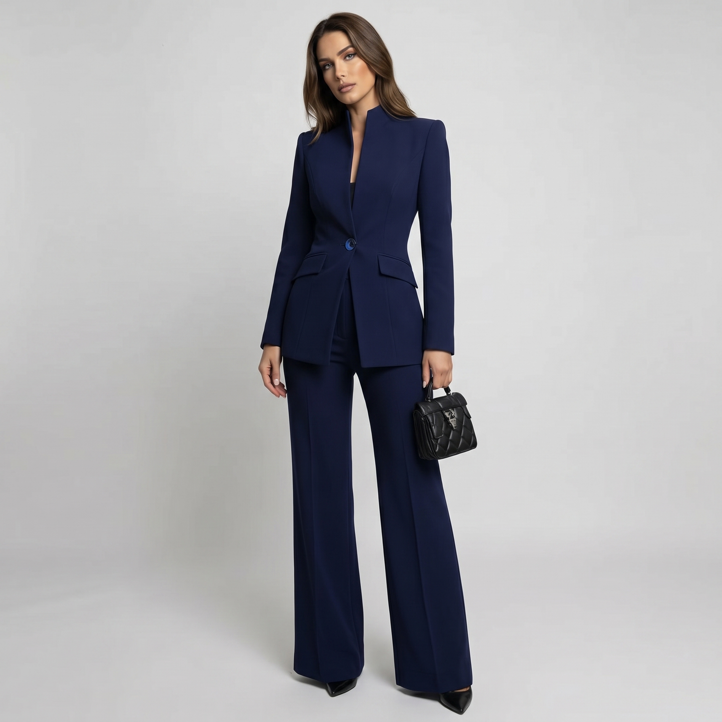 Women 2 Piece High Collar Blazer Trouser Set - Image 4