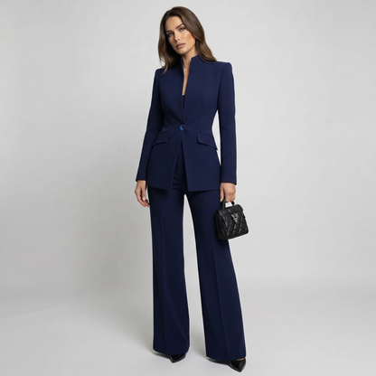 Women 2 Piece High Collar Blazer Trouser Set - Image 4