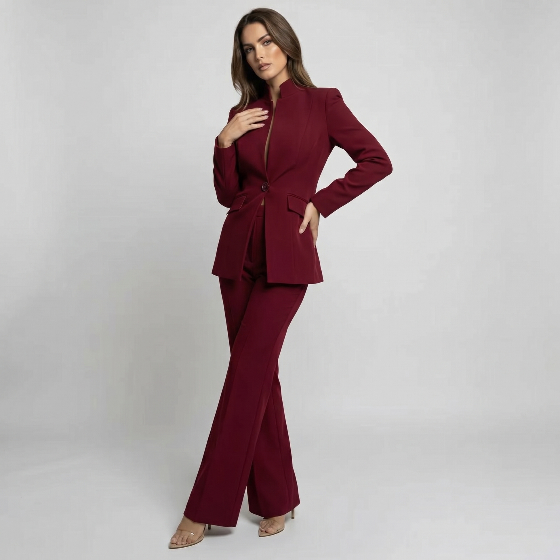 Women 2 Piece High Collar Blazer Trouser Set - Image 6