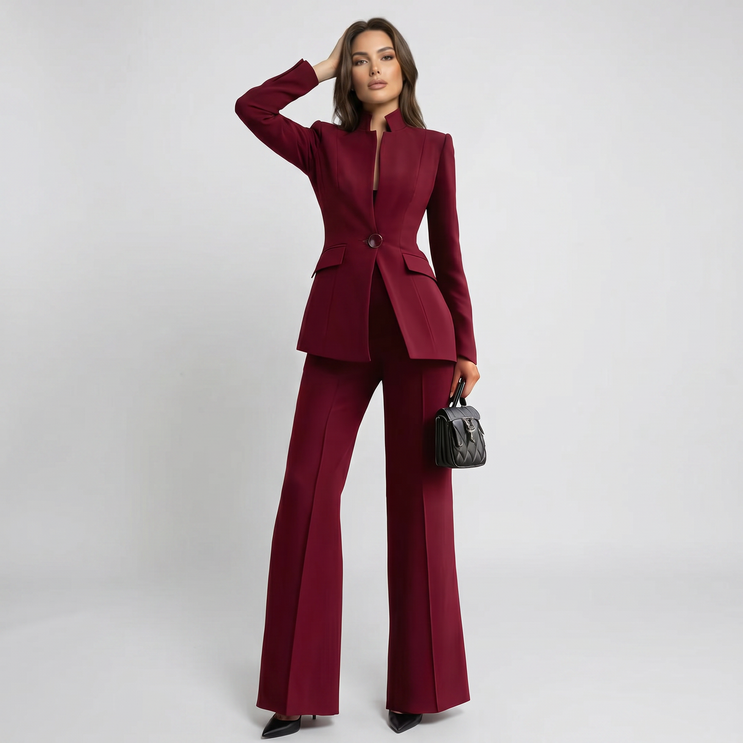 Women 2 Piece High Collar Blazer Trouser Set - Image 7
