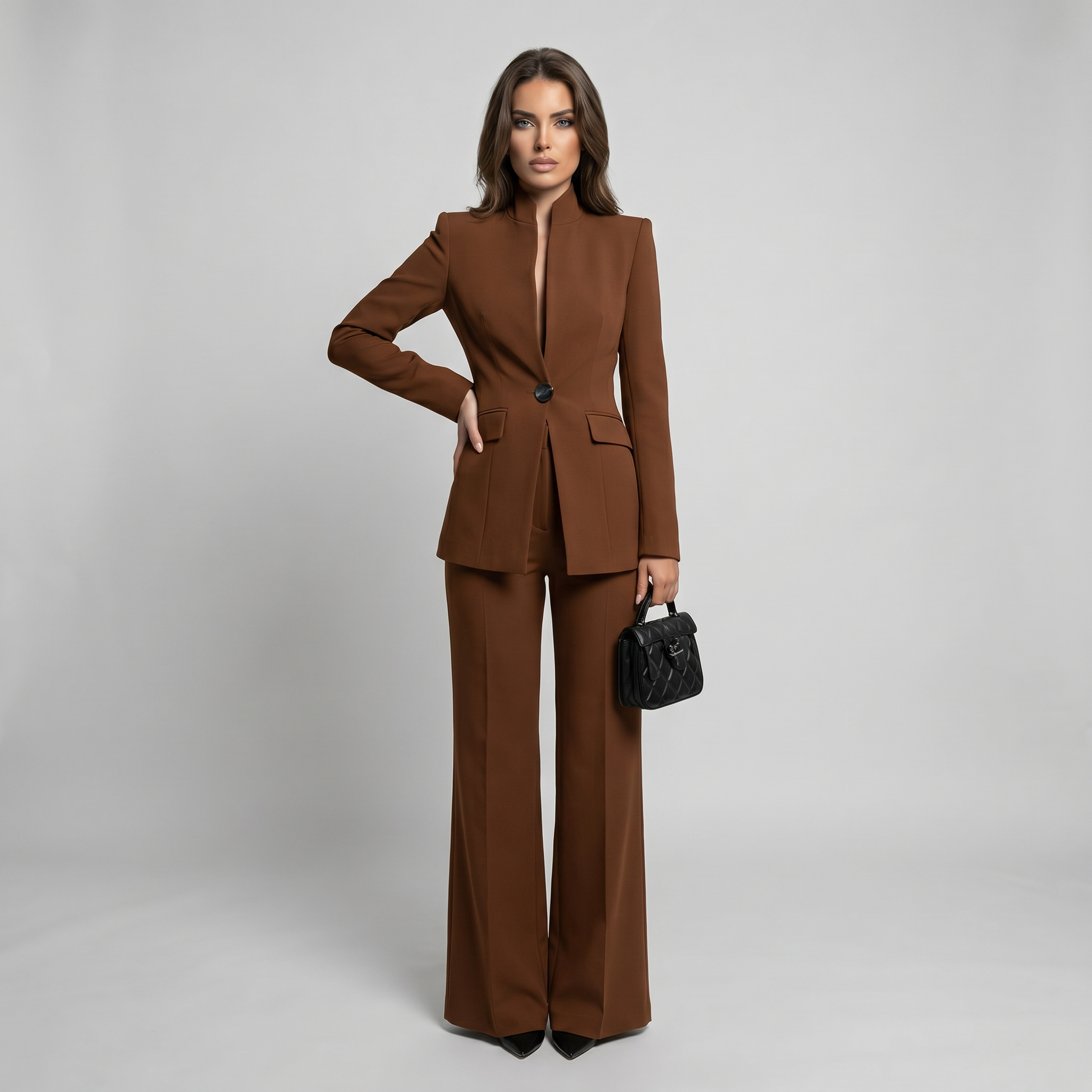 Women 2 Piece High Collar Blazer Trouser Set - Image 9