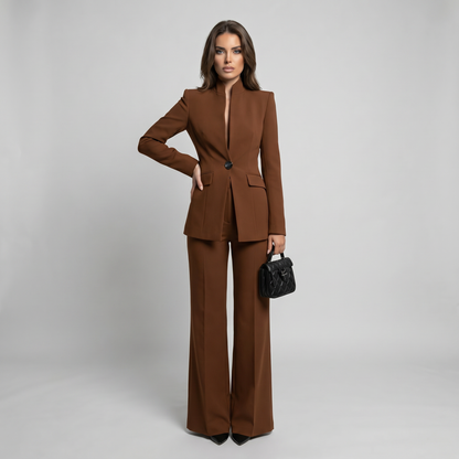 Women 2 Piece High Collar Blazer Trouser Set - Image 9