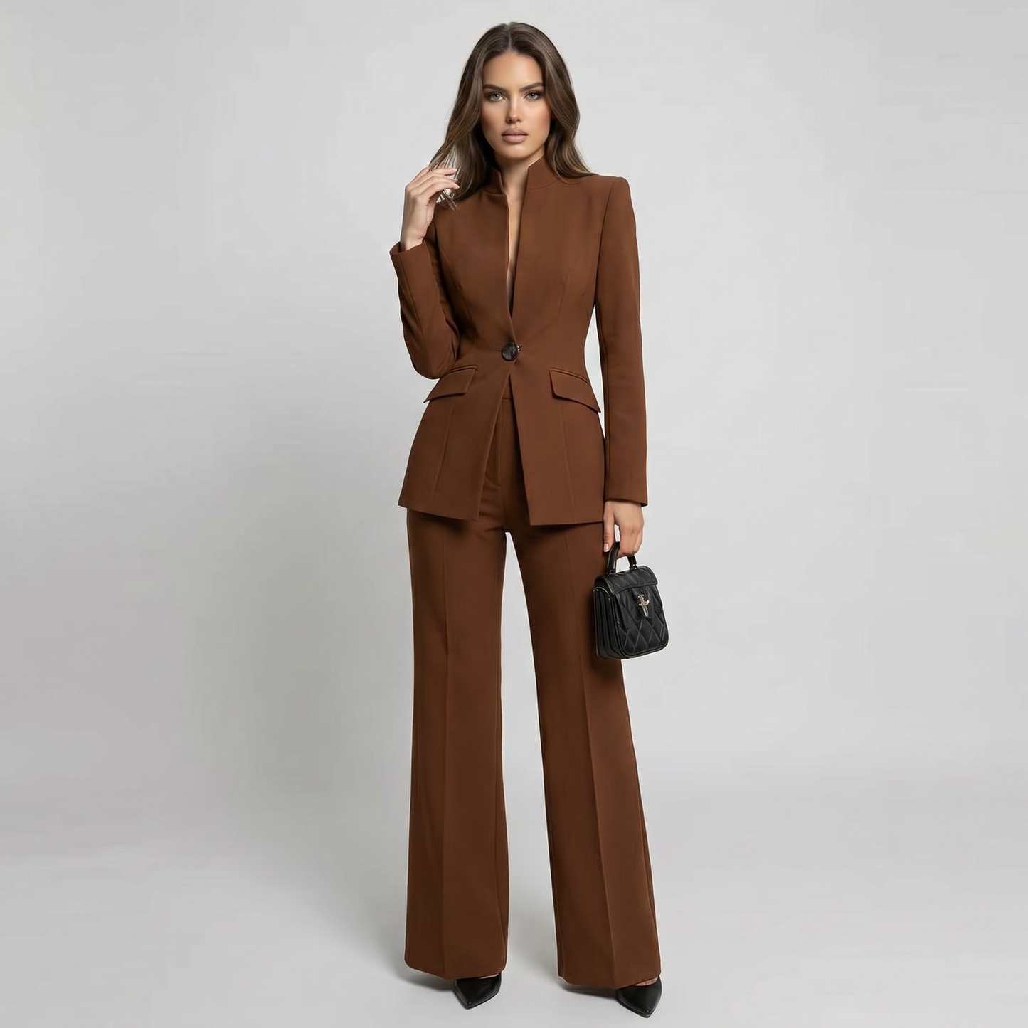Women 2 Piece High Collar Blazer Trouser Set - Image 10