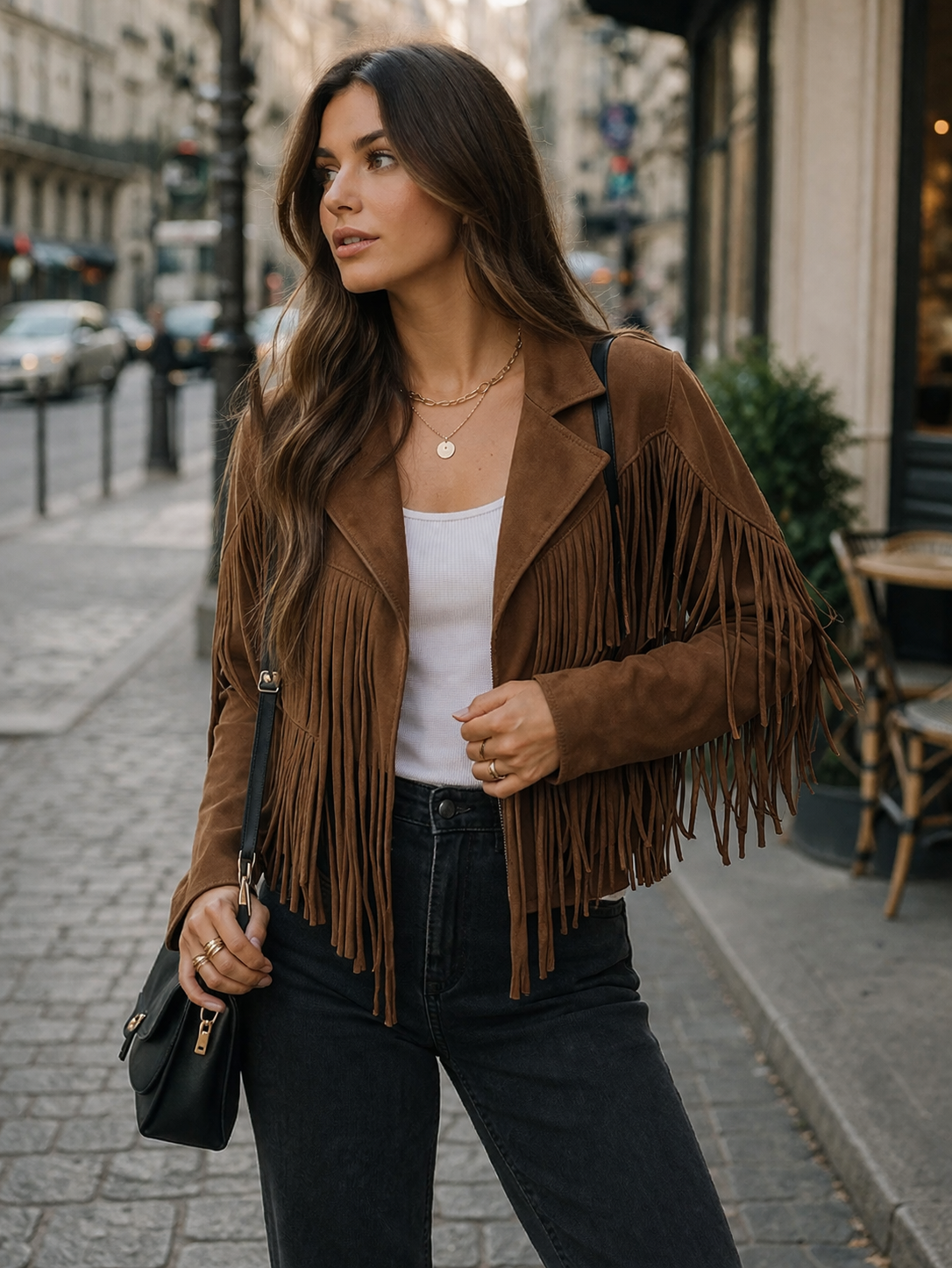 Fynella – Brown Suede Fringe Jacket Women
