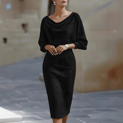 Biancelle - Draped Batwing Sleeve Midi Dress
