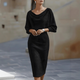 Biancelle - Draped Batwing Sleeve Midi Dress