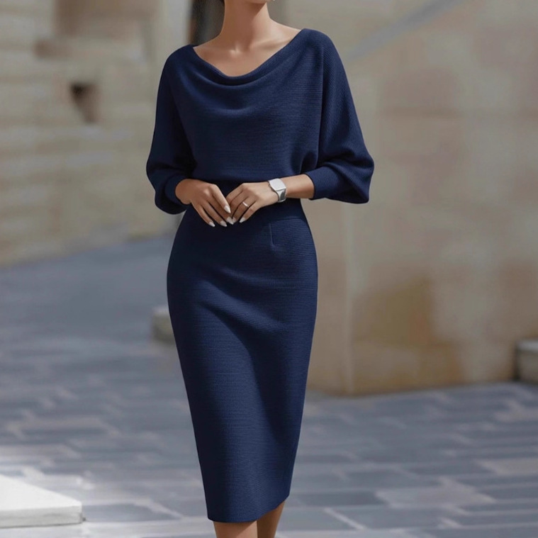 Biancelle - Draped Batwing Sleeve Midi Dress