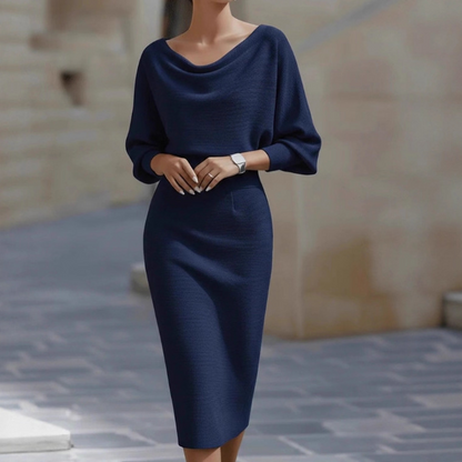 Biancelle - Draped Batwing Sleeve Midi Dress