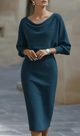 Biancelle - Draped Batwing Sleeve Midi Dress