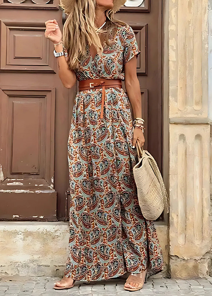 Women Paisley Belted Casual Maxi Dress Summer Boho - Image 5