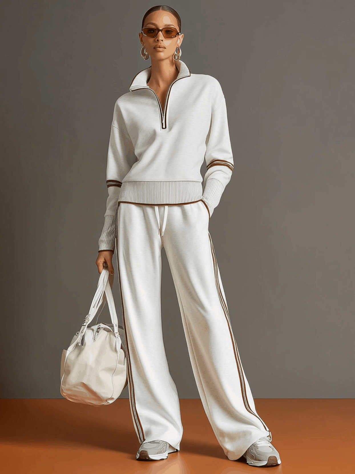 Alessandra – Womens Half Zip Sweatshirt And Wide Leg Trousers Set