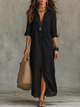 Women Black Button Front Boho Long Sleeve Shirt Maxi Dress