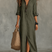 Women Black Button Front Boho Long Sleeve Shirt Maxi Dress - Image 8