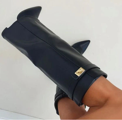 Velorna – Botas de tacón grueso para mujer con hebilla