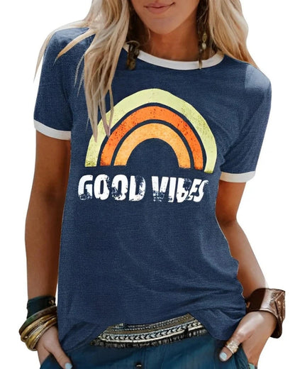 Calira - Camiseta de verano para mujer con estampado y manga corta