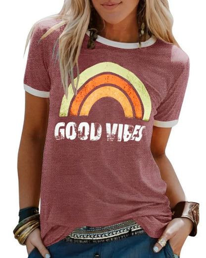 Calira - Camiseta de verano para mujer con estampado y manga corta