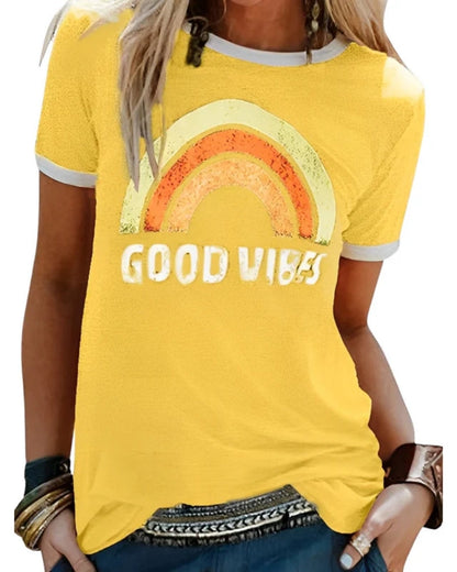 Calira - Camiseta de verano para mujer con estampado y manga corta