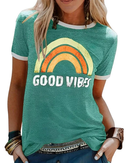 Calira - Camiseta de verano para mujer con estampado y manga corta