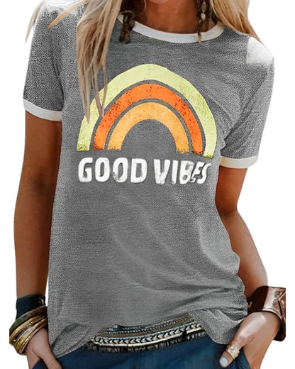 Calira - Camiseta de verano para mujer con estampado y manga corta