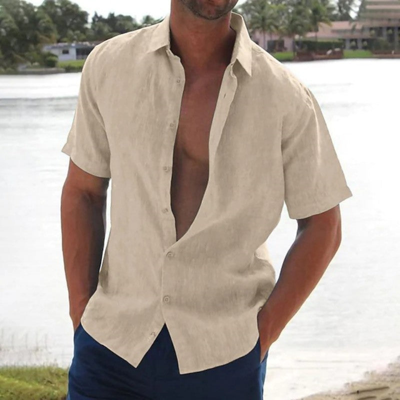 Larvane - Chemise homme en lin à manches courtes
