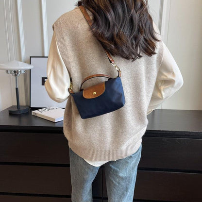 Women Mini Crossbody Bag Top Handle Contrasting Flap